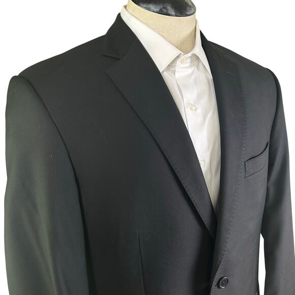 Pronto Uomo Men 44L Blazer Sport Coat Black Italy Super 120s Lanifico Rodina - Picture 1 of 11